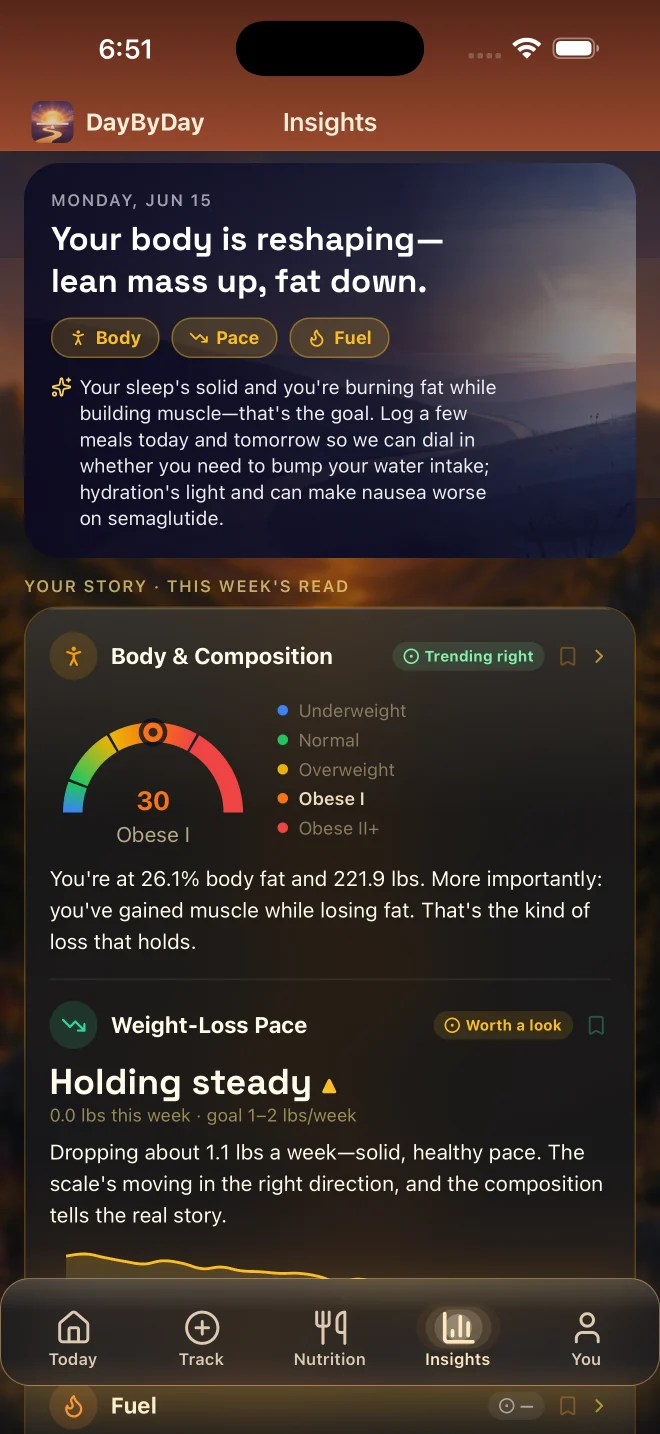 Comeback phase — Dayo AI Coach insight: body recomposition in motion