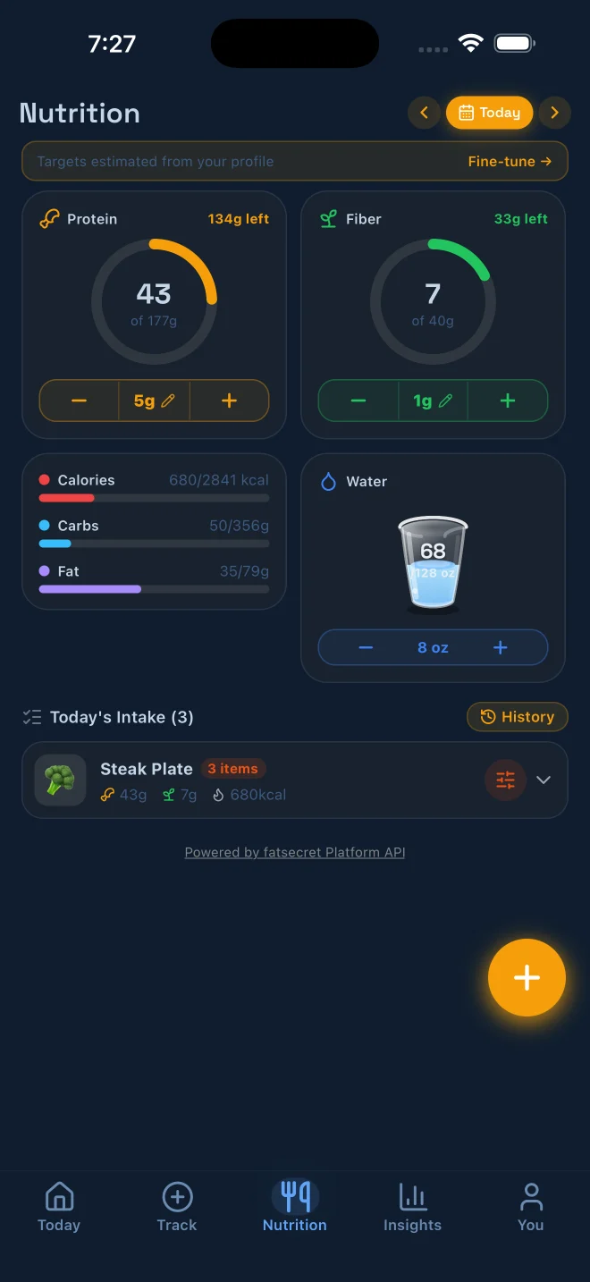 Nutrition focus view in Journey Mode