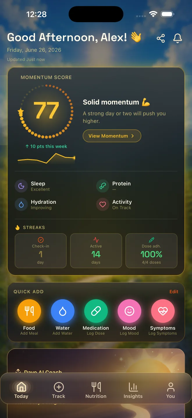 Journey Mode — the Today screen dressed in a living, time-of-day scene