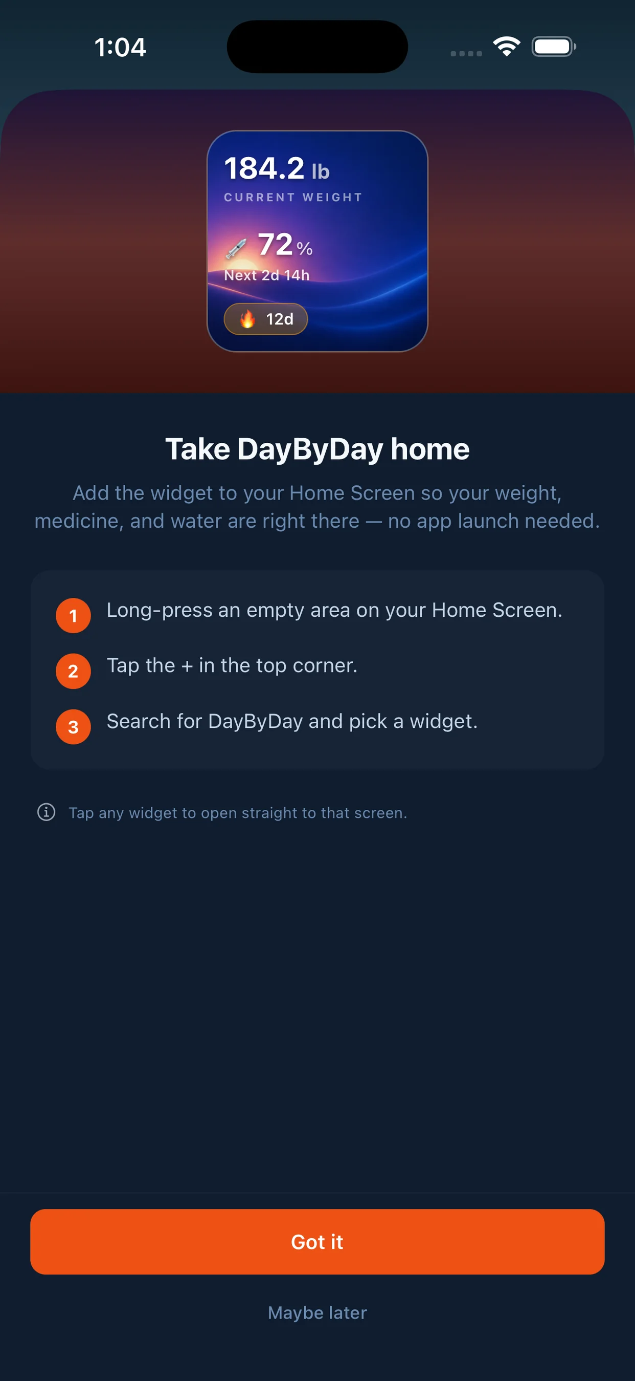 DayByDay widgets on iPhone Home Screen